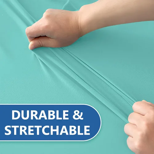 Vista 8 de Spandex Table Cover for 6 Foot Rectangle Tables-4 Pack Aqua Blue Outdoor Picnic Elastic Table Cover-Spandex Stretch Folding Table Cloths for Camping