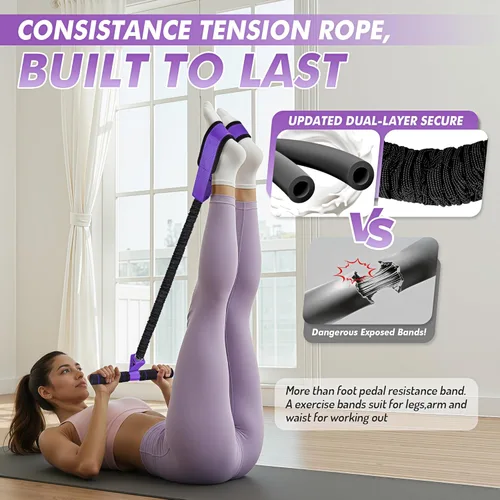 Vista 4 de Pedal Resistance Band with Handle Upgraded 55LBS Exercise Resistance Bands for Core, Abs, Legs, Glutes, Arms, Strength, Physical Therapy, Pilates