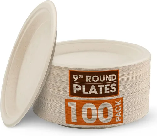 Cheer Collection Platos compostables de 9 pulgadas, platos 100% biodegradables, 100% ecológicos y desechables, platos de papel de 9 pulgadas para