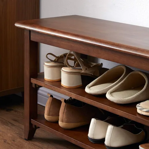 Vista 6 de XKZG Banco de almacenamiento de madera para zapatos, banco de entrada de madera maciza rústica (marrón, 31.5 pulgadas)