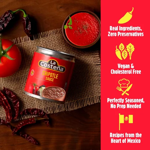 Vista 4 de La Costeña Chipotle Salsa Para adobos, cocinar y más Lata de 7.76 onzas (paquete de 24)