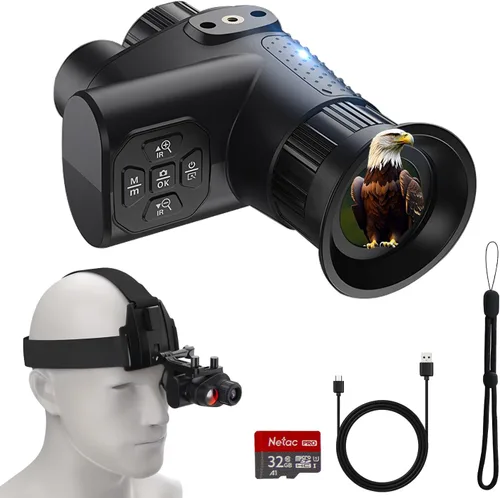 Monocular de visión nocturna 4K para adultos – Dispositivo de visión nocturna digital infrarroja con sensor de luz estrella, brillo IR de 7 niveles,