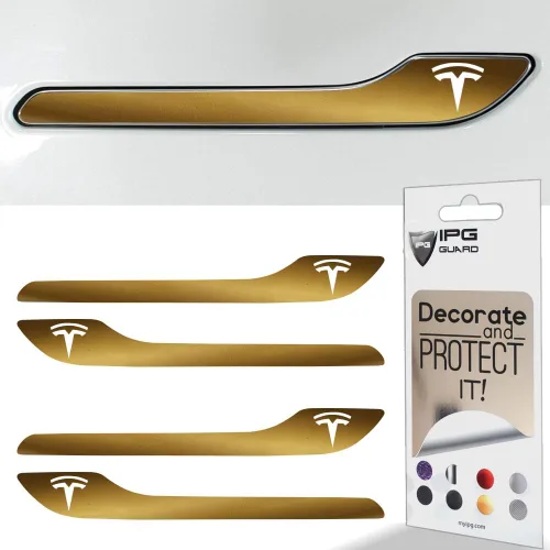 Vista 24 de IPG Kit de 4 calcomanías para manija de puerta de Tesla Model 3/Model Y (juego de 4) con logotipo de Tesla (fibra de carbono negra)