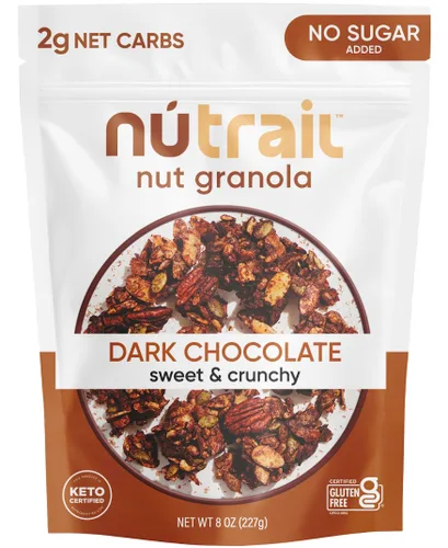 NuTrail Cereal de granola de nuez, chocolate negro, sin azúcar añadido, keto, bajo en carbohidratos, sin gluten, sin granos, desayuno saludable, 8