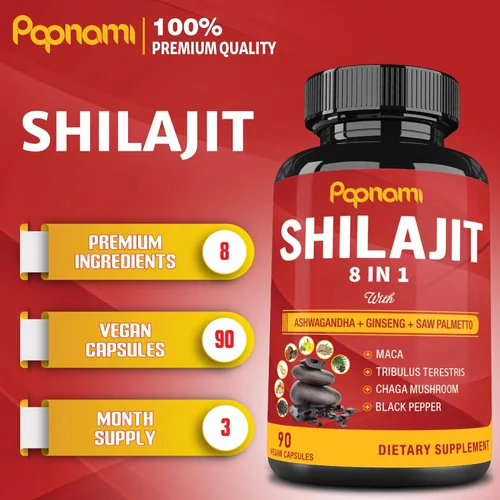 Vista 2 de Shilajit Himalayan Cápsulas – Suministro de 3 meses – Ashwagandha combinada, ginseng, palma enana americana, maca, tribulus, chaga, pimienta negra