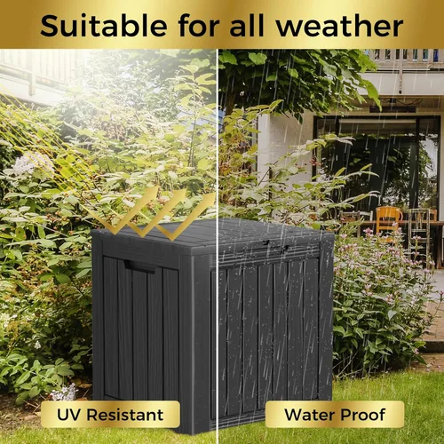 Vista 5 de Tarkari Caja de almacenamiento para exteriores, de resina, con cierre, de 35 galones, impermeable y resistente a los rayos UV, para guardar cojines