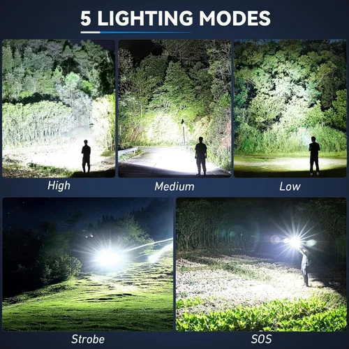 Vista 5 de Linternas Recargables de Alto Lúmenes 3 Paquetes, 99,000 Lúmenes Linterna LED Súper Brillante con 5 Modos Linterna LED Ajustable, Linterna de Alta