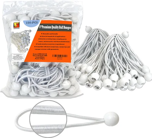 Vista 12 de Wellmax - Paquete de 100 cuerdas elásticas de bolas de 6 pulgadas – Resistentes, versátiles y construidas para durar, ideales para camping, amarres