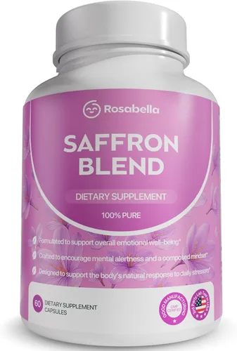 Rosabella Suplemento de mezcla de azafrán para hombres y mujeres – Cápsulas de azafrán, B6, magnesio y extracto herbal – Apoya el estado de ánimo,