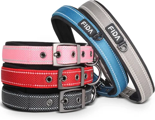 Vista 3 de Fida Collar para perro de alta resistencia, acolchado de neopreno suave ultra cómodo, collar de nailon reflectante ajustable para mascotas