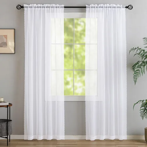 Vista 57 de MYSTIC-HOME Juego de cortinas de niveles transparentes blancas para cocina de 24 pulgadas de largo, tratamiento de cortinas para ventanas pequeñas