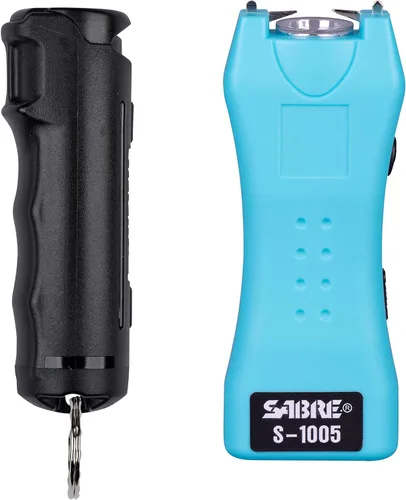 Vista 12 de SABRE Spray de pimienta y pistola aturdidora 2 en 1 con linterna, kit de defensa personal, seguridad rápida de volteo, agarre de dedo para un