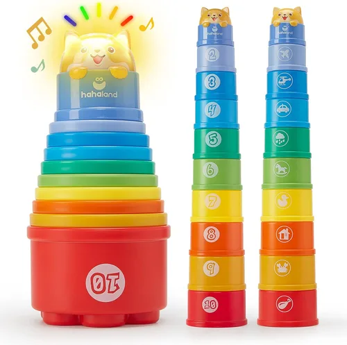 hahaland Juguetes apilables para niños pequeños de 1 a 3 años – Vasos apilables – Juguete para niños de 1 a 2 años de edad Juguetes Montessori de