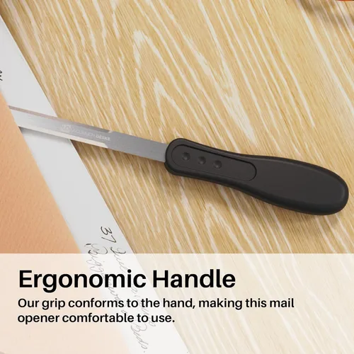 Vista 4 de Uncommon Desks Abrecartas de oficina - Hoja de acero inoxidable con borde de cuchillo, mango de agarre ergonómico (negro, 1 pieza)