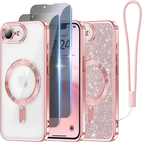 Vista 72 de Meifigno Funda diseñada para iPhone 16 de 6.1 pulgadas, [tarjeta con purpurina y correa de muñeca] [compatible con MagSafe] Protección completa