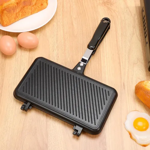 Vista 5 de Sartén de doble cara antiadherente para asar waffles, molde para hornear sándwiches para tartas, tostadas, aperitivos, desayuno, sandwichera