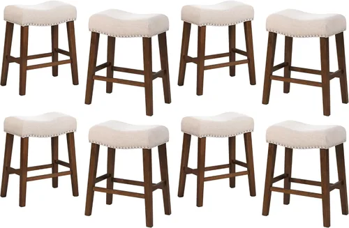 Vista 10 de Taburetes de bar de altura de mostrador de 24 pulgadas, modernos taburetes de isla de cocina sin espalda con reposapiés, patas de madera maciza