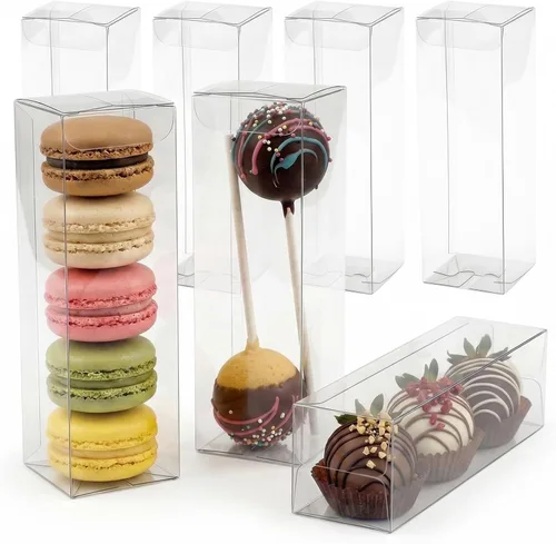 Vista 9 de VGOODALL 26 cajas transparentes de macarrón, cajas de plástico transparente de 2 x 2 x 6 pulgadas, recipientes altos de regalo con guantes