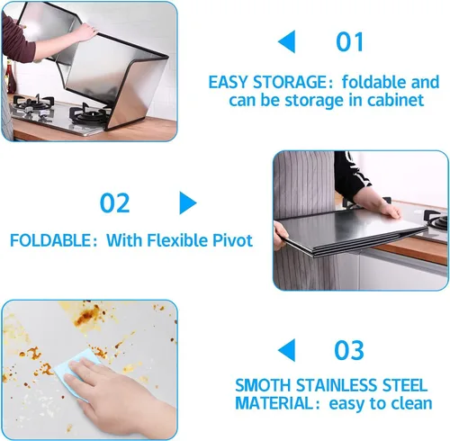 Vista 3 de Protector contra salpicaduras de 4 lados para freír estufa, pantallas de salpicaduras de acero inoxidable para malla fina contra salpicaduras