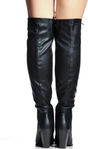 Vista 3 de Forever - Botas de equitación para mujer, tacón grueso, con cordones, botas arriba de la rodilla.