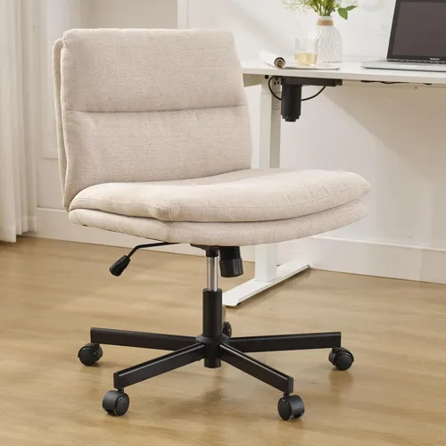 Okeysen Criss Cross Chair with Wheels, Armless Wide Seat Cross Legged Comfy Office Desk Chair, Height Adjustable Swivel Computer Task Chairs for