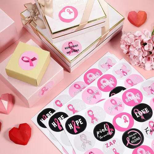 Vista 4 de 200 calcomanías de concientización sobre el cáncer de mama, calcomanías de cinta rosa para concientización sobre el cáncer de mama, calcomanías