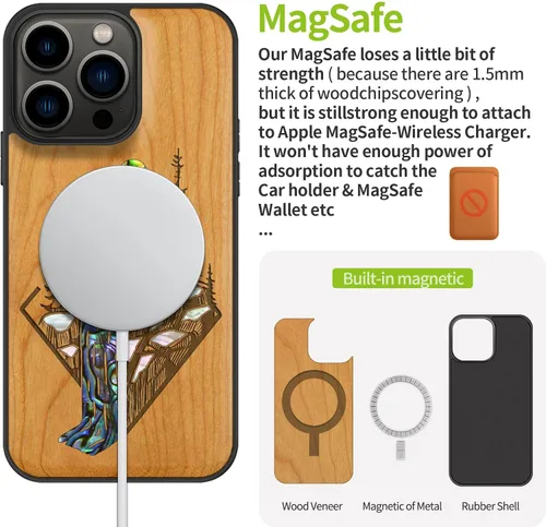 Vista 5 de Carveit Funda protectora de madera de diseñador para iPhone 13 Pro (grabado de madera e incrustaciones de carcasa) compatible con 13 Pro MagSafe