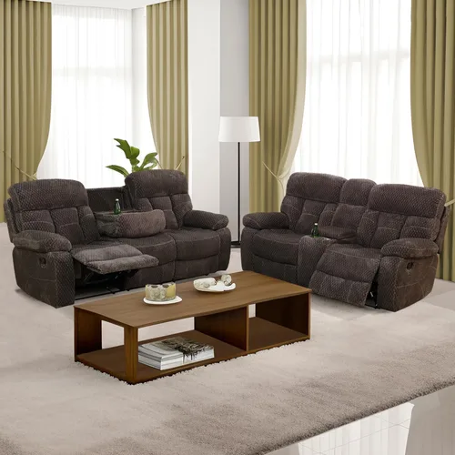 Vista 16 de Juego de sofá reclinable para muebles de sala de estar, juego de sofá y silla reclinable de pana verde, tela manual, sofá reclinable de 3 plazas