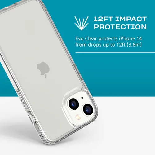 Vista 3 de tech21 Funda transparente para iPhone 14 Evo, resistente a los arañazos, absorción de golpes, con protección contra caídas de 12 pies