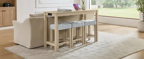 Vista 4 de 59 Inch Bar Table, Dining Table, Sofa Table with Power Outlet, 3 Upholstered Stools, 4 Bar Table and Chair Set for Living Room, Dining Room, Kitchen