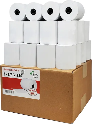 (32 rollos) Rollos de recibos de papel térmico de 3 1/8 x 230 pulgadas, se adapta a todas las impresoras Clover POS Cash Register, Star Micronics