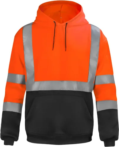 Vista 17 de sesafety Sudadera de seguridad de alta visibilidad para hombre, sudadera con capucha reflectante con cremallera clase 3, sudadera con capucha