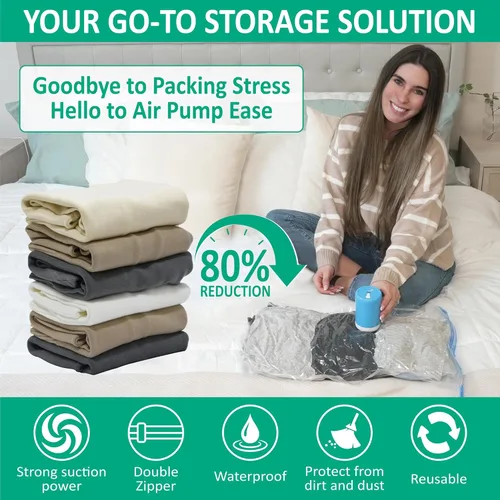 Vista 2 de Cozy Essential Bolsas de almacenamiento al vacío de viaje con bomba USB recargable inalámbrica, bolsas ahorradoras de espacio para equipaje, maleta