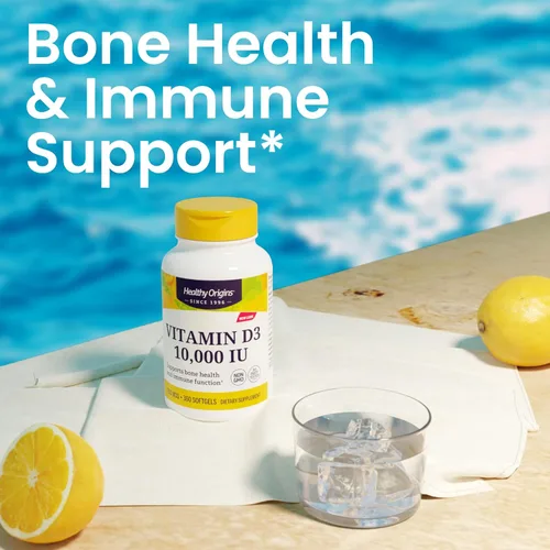 Vista 4 de Healthy Origins Vitamina D3 10,000 UI (sin OGM), 120 cápsulas blandas