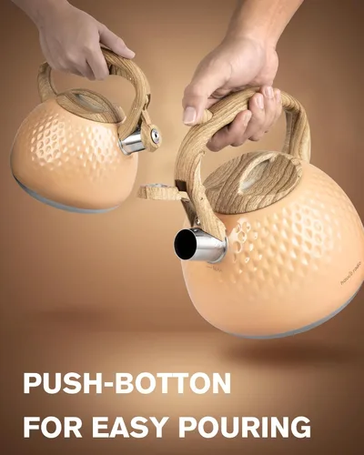 Vista 6 de Tetera, Teteras de Estufa de 2.5 Cuartos con Silbato Fuerte, Hervidor de Agua de Acero Inoxidable Grado Alimenticio para Estufa con Mango Ergonómico