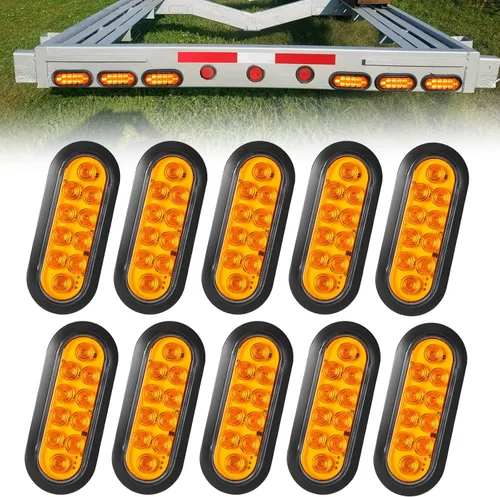 Vista 19 de 2 luces LED ámbar ovaladas para remolque, 6 pulgadas, luces LED ovaladas de parada, intermitentes, luces de freno de remolque lateral, lámpara de 2