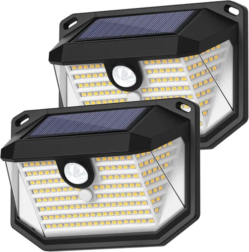 Vista 9 de Luces solares para exteriores, paquete de 2, súper brillantes, 178 LED, luz de pared con sensor de movimiento, ángulo amplio de 270° y 3 modos, luz
