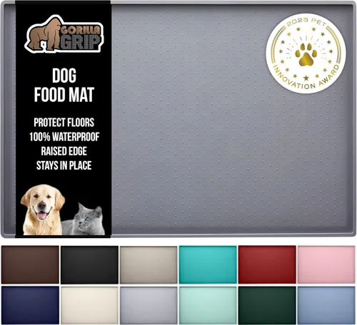 Vista 11 de GORILLA GRIP Alfombrilla para mascotas 100% impermeable con bordes elevados de silicona sin BPA, alfombrillas para comida de gatos y perros que