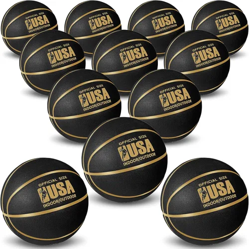 Lenwen Official Size Basketball Size 7 Black Gold Printed Rubber Basketball with Pump for Indoor Outdoor Game Practice Training Youth Adults Back to