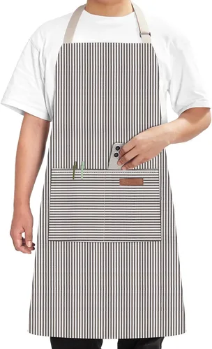 Vista 12 de Syntus Delantal ajustable con 2 bolsillos, delantales de cocina para mujeres, hombres, chef