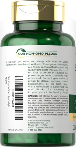 Vista 3 de Carlyle - Suplemento de yodo de alga marina 225 mcg 300 tabletas Sin GMO, sin gluten Suplemento de hierbas tradicionales
