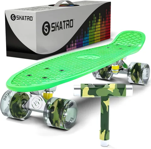 Vista 17 de Skatro - Monopatín modelo mini cruiser. Tablero de plástico de estilo retro de 22 x 6 pulgadas.Viene completo.