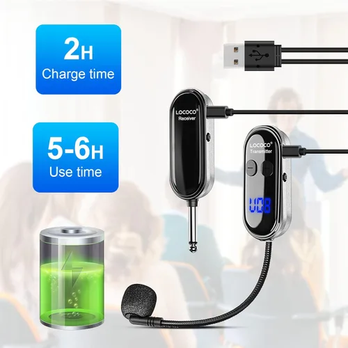 Vista 6 de Sistema de micrófono inalámbrico UHF para auriculares: Auriculares con micrófono - Pantalla digital LED, micrófono de cabeza y de mano 2 en 1