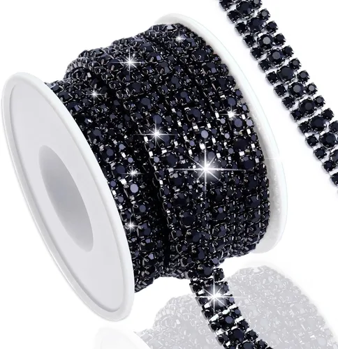 Vista 18 de Cadena de diamantes de imitación de 3 yardas con 3 filas para manualidades, cadena de cierre de diamantes de imitación plateada para hacer joyas