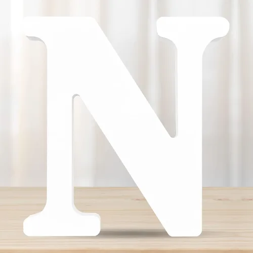 Vista 18 de Letras de madera blancas 3D de 6 pulgadas, letras de pared del alfabeto de madera para decoración de pared, manualidades de madera, letras de pie