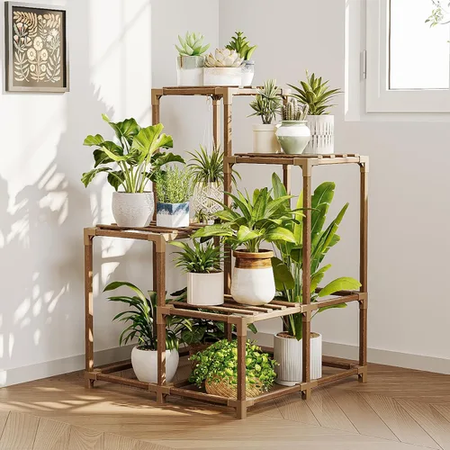 Vista 17 de Bamworld - Soporte grande de maderas para plantas de exterior, macetero grande para sala de estar, patio, balcón y jardín