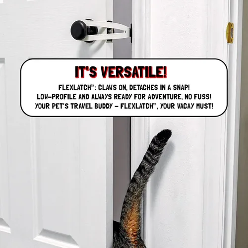 Vista 6 de FlexLatch Pestillo de puerta para gatos - Negro. Alternativa de puerta para gatos, instalación rápida. La correa de cierre flexible permite entrar a