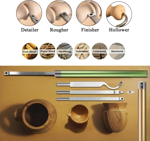 Vista 4 de Herramientas de torneado de madera con punta de carburo DW-6 Herramientas de torno de madera de carburo de tamaño medio, 4 piezas de acabado