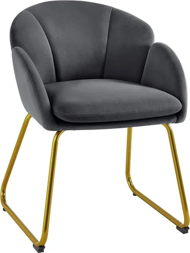 Vista 9 de Yaheetech Silla de terciopelo para sala de estar, sillón en forma de flor con patas doradas, silla lateral tapizada para tocador, sala de estar Negro
