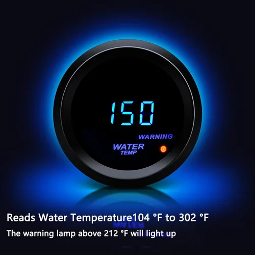 Vista 4 de 2" 52mm Medidor de Temperatura del Agua Fahrenheit F con Kit de Env√≠o LED Digital Azul para Auto de 12V